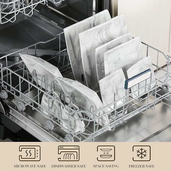 MALACASA Dinnerware Sets, 30 Piece Porcelain Plates and Bowls Sets for 6, Square Dish Set with Dinner Plates Set, Cup and Saucer, Modern Dishware Dishes Microwave Safe, Marble Grey, Series Blance | Complete with Plates, Bowls, Cups, Saucers, Microwave ...