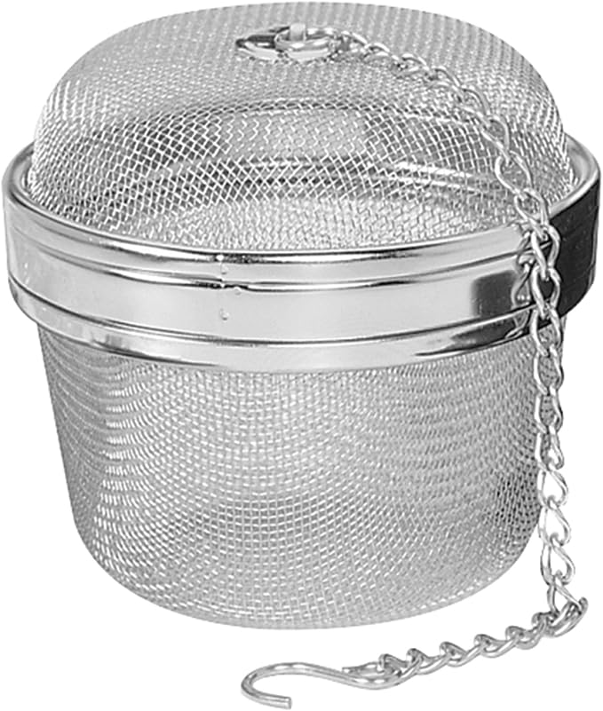 Fox Run - 5143 Fox Run Spice Infuser/Tea Ball, 3 x 3 x 3 inches, Metallic | Large 3" Round Tea Infuser | Spice Infuser For Cooking | Easily Hang On Pots & Mugs | Stainless Steel Mesh Infuser & Strainer