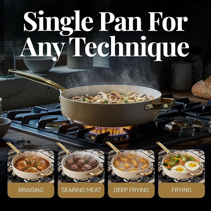 GOTHAM STEEL 4Qt Saute Pan with Lid, 12 Inch Deep Frying Pan with Lid, Large Nonstick Skillet with Lids for Cooking, Oven Safe Skillet, Family Sized Frying Pans Non stick, Dishwasher Safe