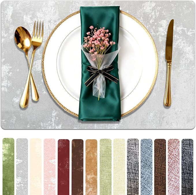 Faux Leather Placemats Set of 4, 11.8"x17.7", Silver-Gray | Reversible Table Mats, Waterproof, Stain & Heat Resistant, Easy Clean for Dining, Gatherings, Outdoor