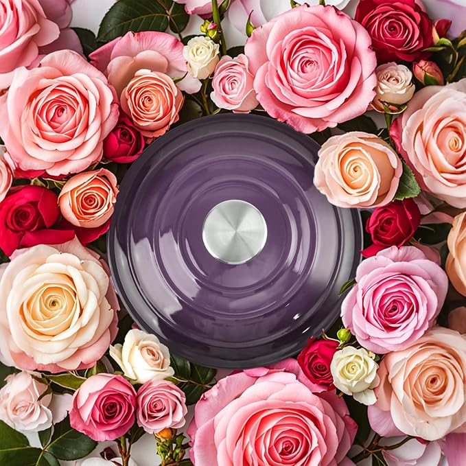 Dutch Oven Enameled Cast Iron with Lid - Big Dual Handles - Oven Safe up to 500°F - Classic Round Pot for Versatile Cooking (Purple, 3 QT)