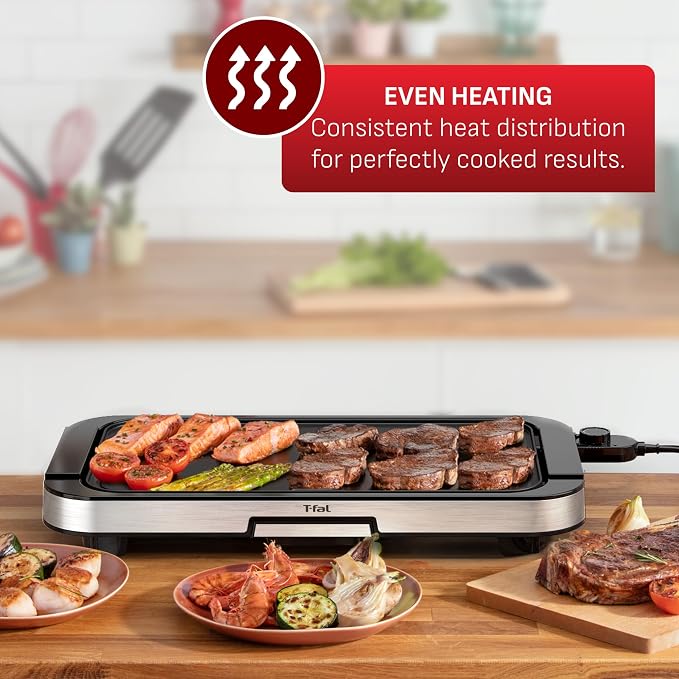 T-fal XL Electric Griddle with Adjustable Temperature and Non-Stick | 1500W power, 5 temperature settings, Even heat distribution, Minimal oil needed, Versatile for breakfast and dinner