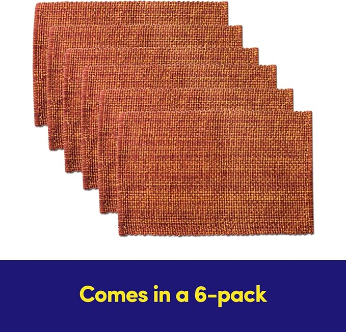 Sweet Home Collection 100% Cotton Placemats for Dining Room Rectangle Two Tone Woven Fabric 13" x 19" Soft Durable Table Mat Set, Set of 6, Rust