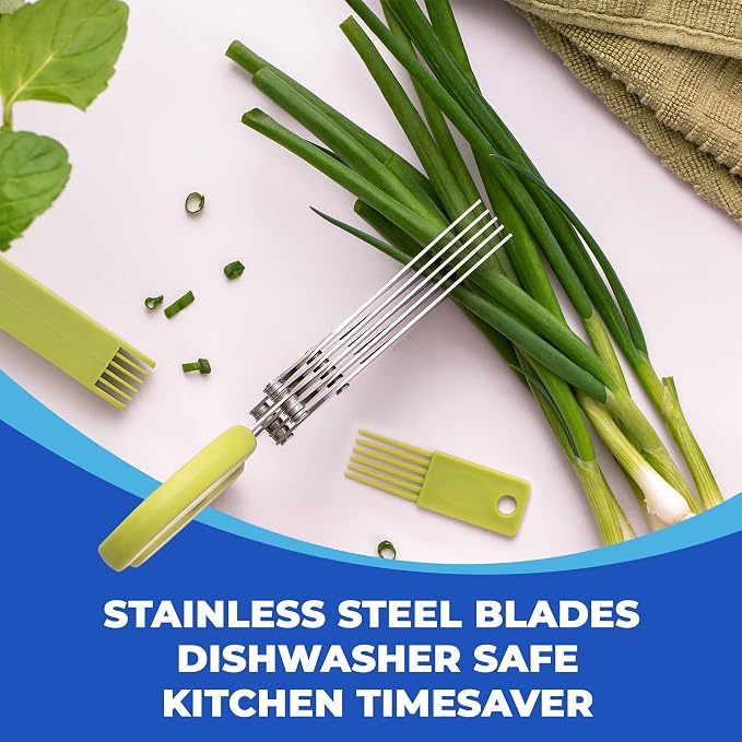 5-Blade Herb Scissors, Stainless Steel Kitchen Shears, Black | Cut & chop fresh herbs & leafy greens efficiently. Perfect salad scissors. Includes cleaning comb & safety cover.