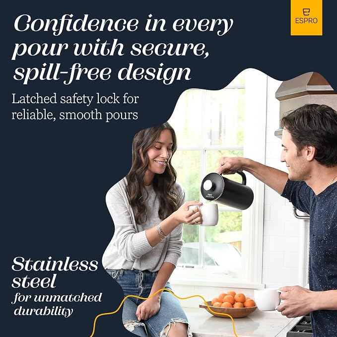 ESPRO P7 French Press, 18oz, Matte Black, Stainless Steel Coffee Maker | Double Filter Coffee Press, Grit-Free Coffee, Heat Resistant Insulated tea Press, Easy Hot and Cold Coffee Brewer, Tea Brewer