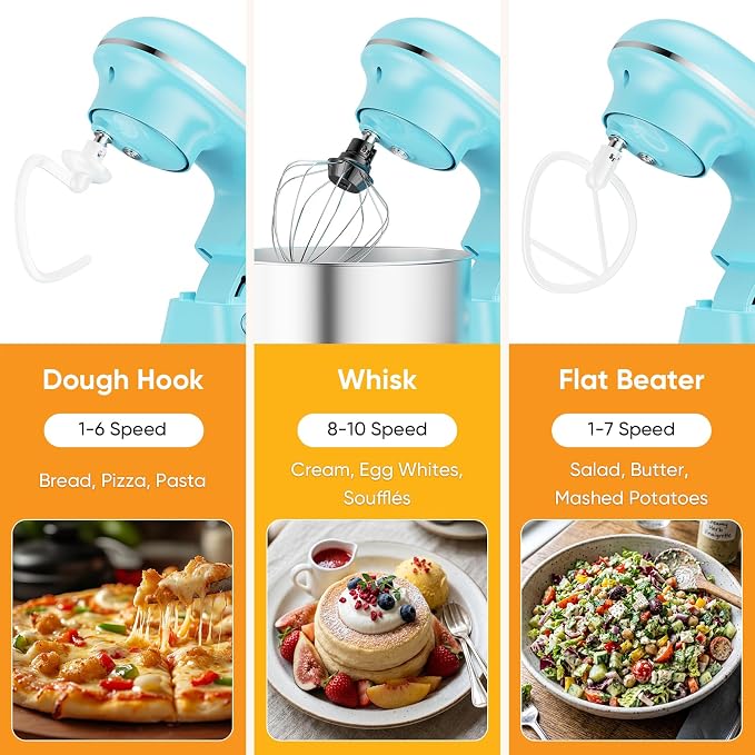 NEWBULIG Stand Mixer 4.2QT, Kitchen Electric Mixers Alternative | 10-Speed Dough Hook, Whisk, Beater & Splash Lid, Multi-Cover for Baking, Cakes and Home Cooking Needs