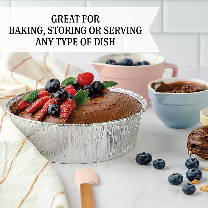 PLASTICPRO 8'' Inch Round Tin Foil Pans Disposable Aluminum, Deep Freezer & Oven Safe - For Baking, Cooking, Storage, Roasting, & Reheating, Pack of 20