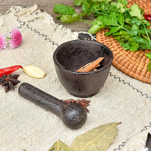 Sungmor Cast Iron 3 Inches Diameter Mortar and 3.9 Inches Tall Pestle | Small Heavy Duty Black Spice Grinder Set,Rustic Useful Kitchen Tools for Grinding Spices, Herbs, Nuts and Pesto