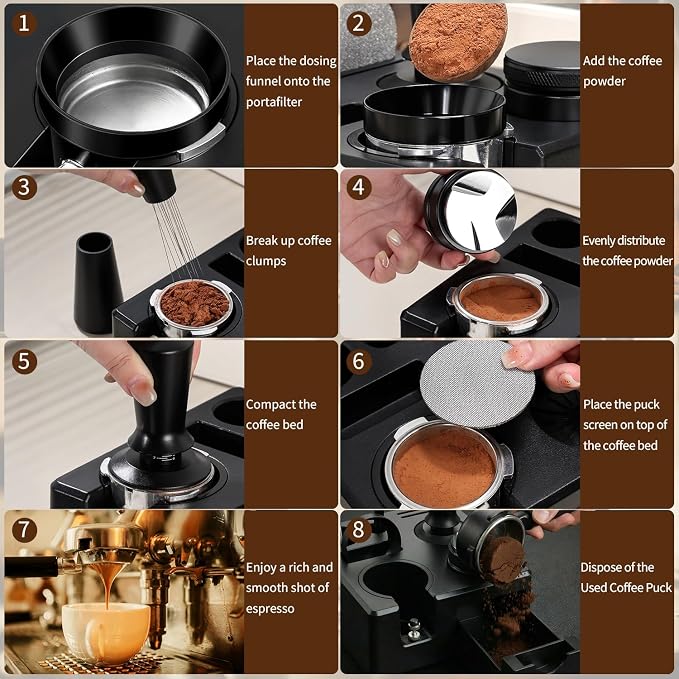 12PCS Espresso Accessories Kit: 51mm Espresso Tamper, Coffee Distributor, Puck Screen, Dosing Funnel,WDT Tool, Silicone Air Blower,Mats,Latte Art Kit, Espresso Tools Set Fits Delonghi Portafilters