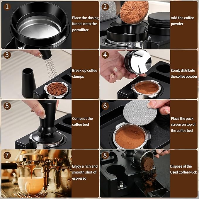10PCS Espresso Accessories Kit - Espresso Knock Box and 54mm Tamping Station,Coffee Tamper,Distributor,WDT,Dosing Funnel,Puck Screen,Brush,Coffee Spoon,Latte Art Set Fits Breville 54mm Portafilter