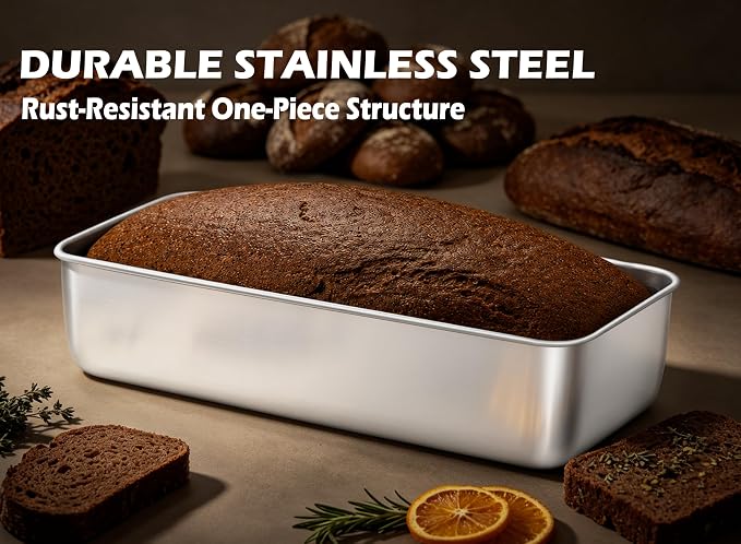 Leonyo 12x5IN Large Stainless Steel Loaf Pans for Baking Bread, 4 Pack | Non-Toxic Long Rectangular Metal Sandwich Bread Loaf Pans Tin for Homemade Meatloaf Sourdough Bread, Dishwasher Safe