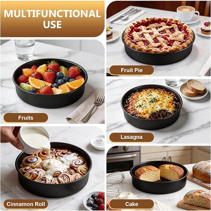 P&P CHEF 9 Inch Cake Pan Set of 3, 3 Pcs Nonstick Round Cake Baking Pans | Stainless Steel Core & Non-stick Coating, Layer Cakes Tin for Cooking, Ideal for Birthday Wedding, Oven & Dishwasher Safe