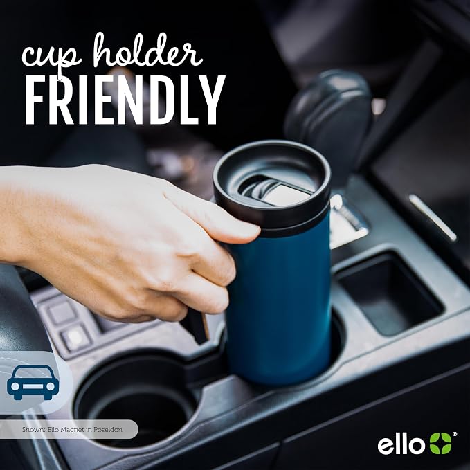 Ello Magnet 18oz Insulated Stainless Steel Travel Mug with Handle, Matte Black