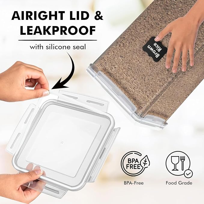 2 PC [7 Qt / 6.5L / 220 Oz] Large Food Storage Containers with Lids Airtight - BPA Free Clear Plastic Kitchen and Pantry Storage Containers for Cereal, Flour, Sugar, Rice