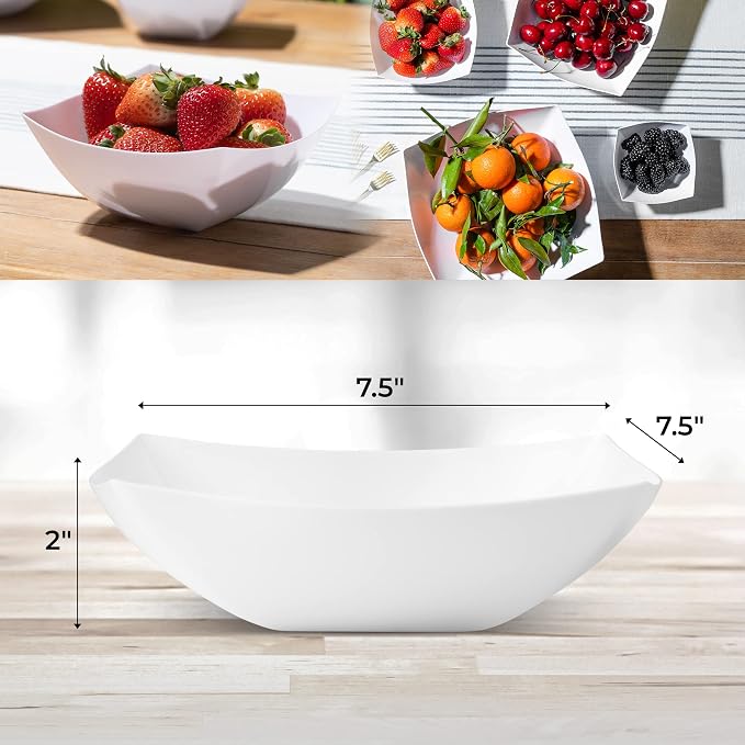 34 Pack Disposable White Plastic Party Bowls, Glitter Gold Serving Bowls | Square Design. Disposable Party Tableware. Salad, Fruit & Candy Use. Candy Buffet Containers. Clear Plastic.