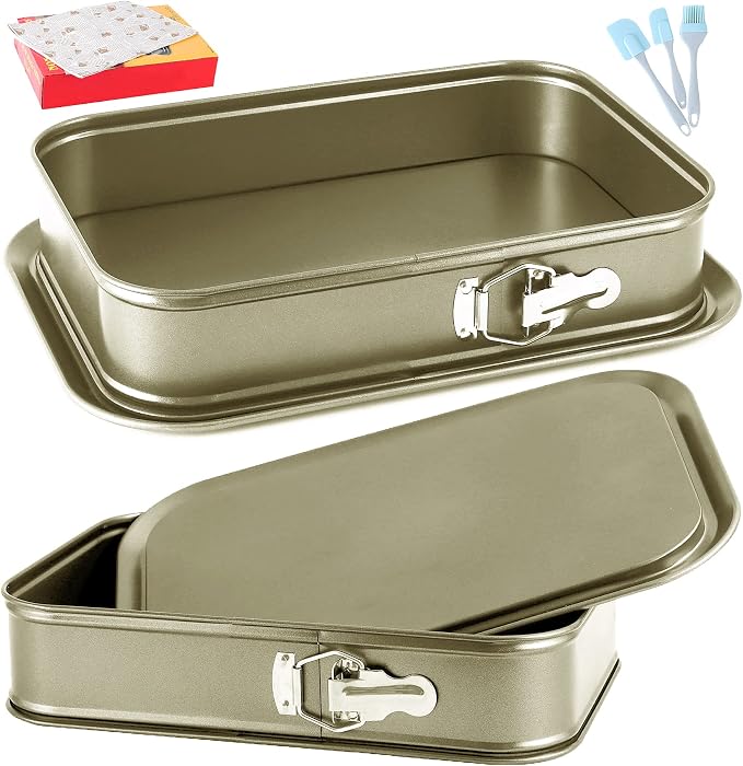 Kenond Large Springform Cake Pan, 14 x 11-Inch Rectangle Cheesecake Pan | Non-Stick Baking Pan Mold Leakproof, Tiramisu Bakeware with 50Pcs Wax Paper, 3Pcs Spatula Set