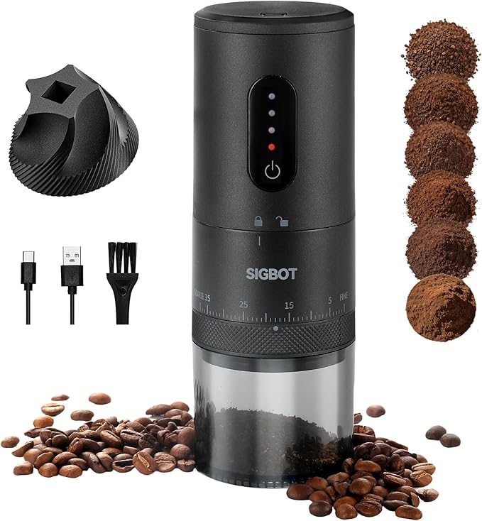 Portable Electric Burr Coffee Grinder -38 External Grind Settings - 1.7X Faster Grinding-Conical Ceramic Burrs&2000mAh Battery-Espresso Grinder for Travel, Camping, Home,Office