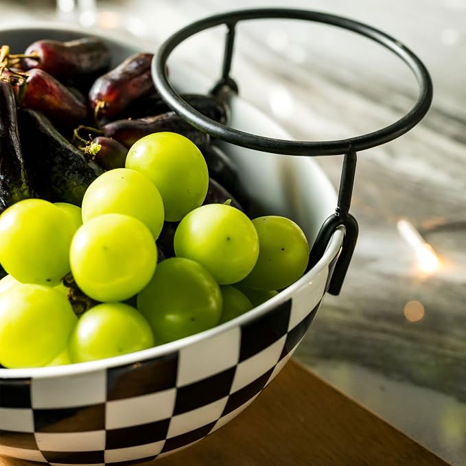 Miamolo Tiered Serving Bowls, Chip and Dip Serving Set, Hosting Essentials | Serving Platters and Tray for Appetizer, with Removable Stand, Party Entertaining, Black White Checkered, Microwave Oven Safe