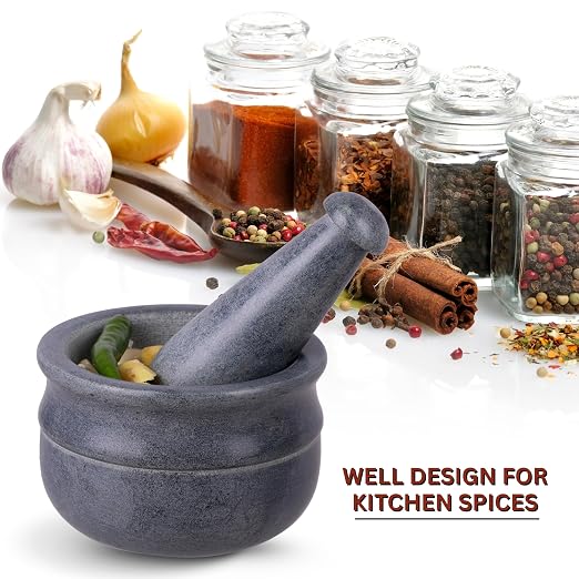 Mortar and Pestle, Made of Heavy Duty Polished Hard Stone, Natural Stone Grinder for Spices, Pastes, Herbs, Seasoning etc. (Symphony, Normal)