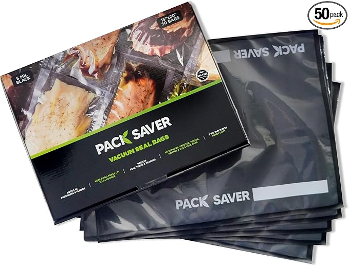 Vacuum Sealer Bags 50 Pack - 15"x20" Heavy Duty Pre-Cut Food Storage Bags for Food Saver, Meal Prep, Sous Vide - Commercial Grade BPA Free (Clear & Black)