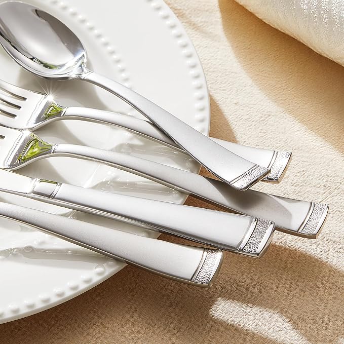 30-Piece Flatware Set, 18/10 Stainless Steel Silverware Set for 6 | Bead Edge Design, Matte Silver Finish, Dishwasher Safe, Elegant Table Setting, Daily Dining & Special Occasions