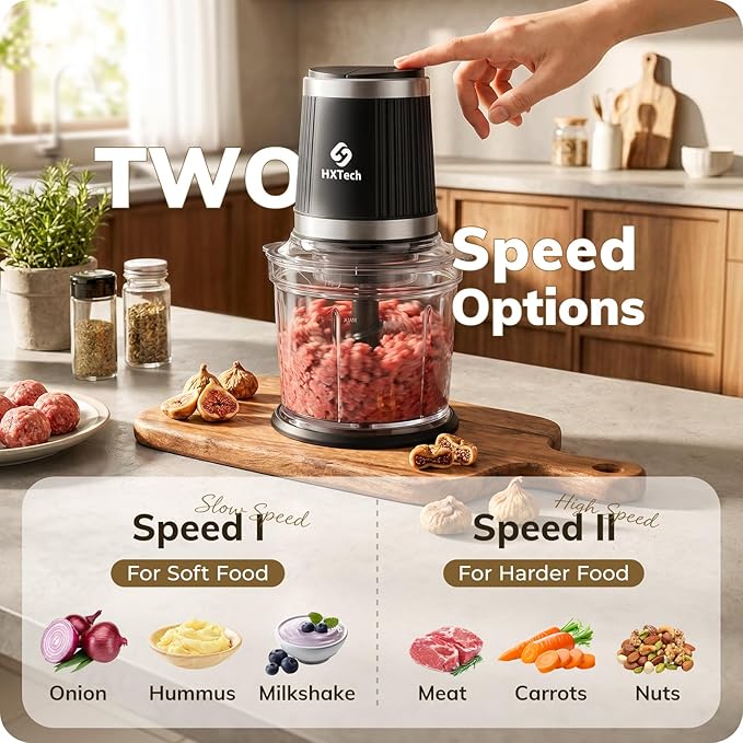 4 Cup Food Processor Set: 2-Speed Electric Food Chopper with 2 Bowls | Mini Food Processor with 2 Pack 420 Stainless Steel 4-Layer Blades, Small Meat Processor for Meat, Fruits, Baby Food,Pet Food