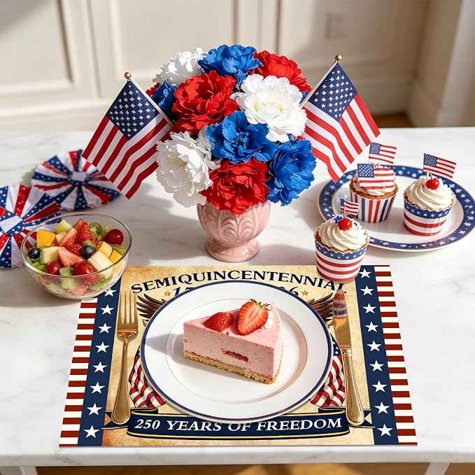 50 Pack Disposable Paper Placemats, 4th of July Table Decor | American Eagle Patriotic Place Mats, USA 250th Anniversary 1776-2026 Design