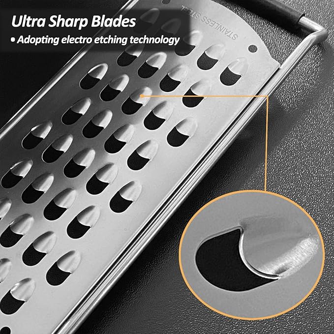 Professional Zester Grater Extra Coarse for Potato, Zucchini, Carrot, Apple, Cabbage and Cheese, Kitchen Grater with Razor-Sharp Stainless Steel Blade (Extra Coarse)