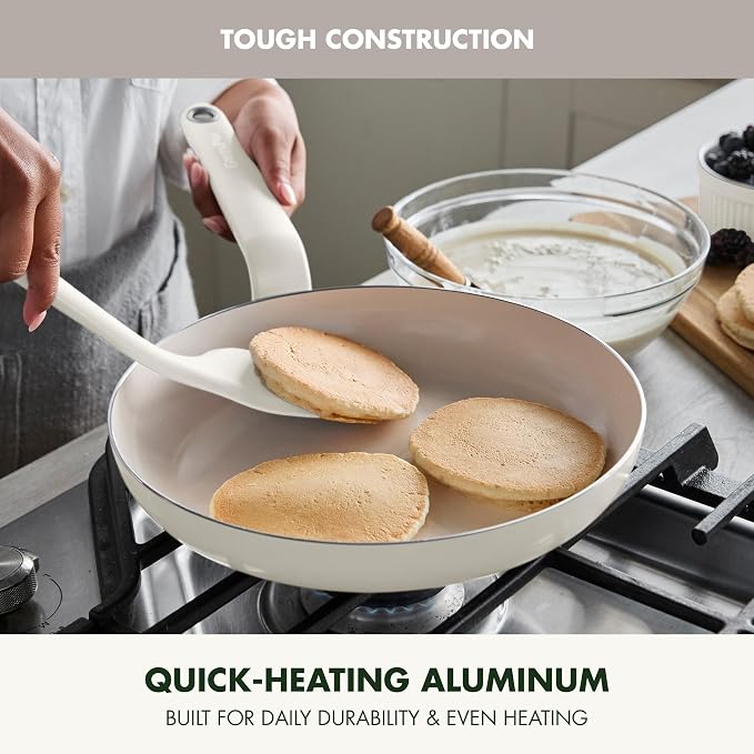 GreenPan Rio Advanced 12" Frying Pan Skillet, Ceramic Nonstick PFAS-Free, Induction Ready, Dishwasher and Oven Safe, Cream White