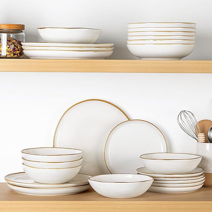 AmorArc Ceramic Dinnerware Sets for 8, 24Pcs Plates and Bowls Sets Dishes | Stoneware Handmade Reactive Glaze Dinner Set, Highly Scratch Resistant | Dishwasher & Microwave Safe Dishware