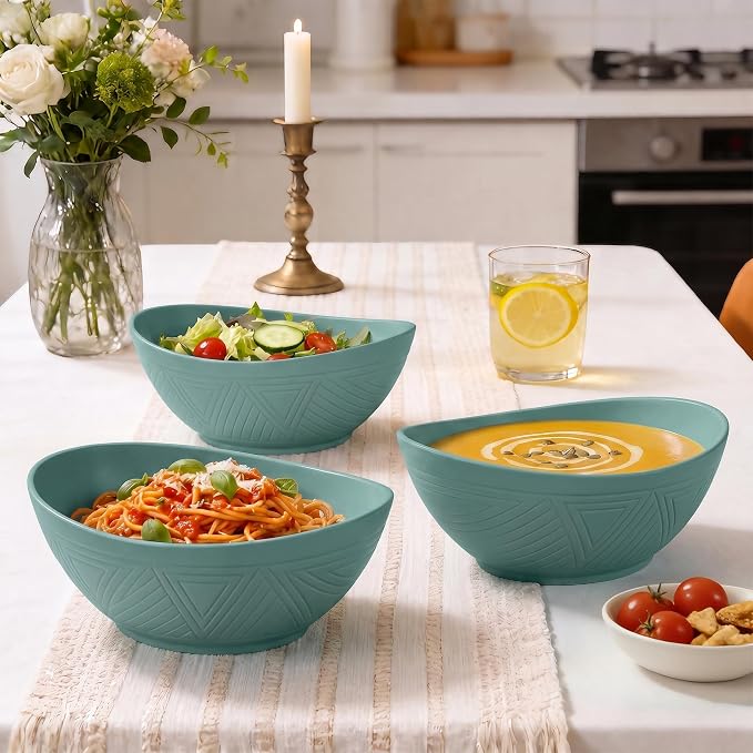 Large Salad Bowls 65 OZ - Wheat Straw Bowl Unbreakable Large Capacity Serving Bowl for Chips, Popcorn, Microwave & Dishwasher Safe Kitchen Bowls for Camping, Party, Big Cereal Bowl (Green)