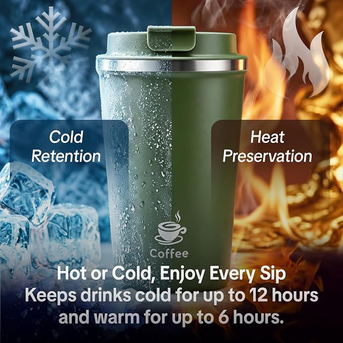 17oz Travel Coffee Mug ,Leakproof Vacuum Coffee Cup Insulated Tumbler | 304 Stainless Steel, Double-Wall Vacuum Insulated, Leakproof, Fits Hot & Cold Drinks Car Cup Holders, Travel, Office