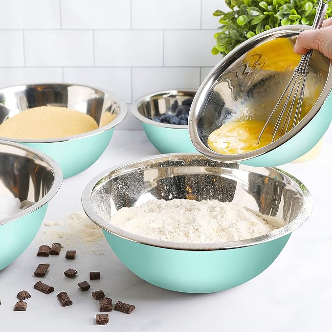 Stainless Steel Mixing Bowls Set, 5-Piece Meal Prep & Food Storage | .75, 1.5, 3, 4 & 5 Quart Metal Mixing Bowls Set for Prep, Serving, Baking & Food Storage, Ecofriendly, Dishwasher Safe, Blue