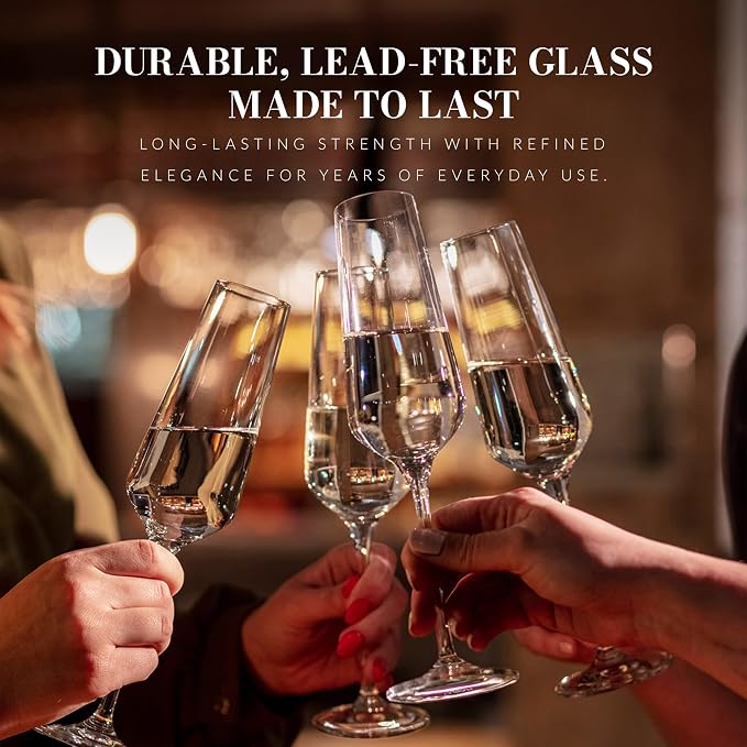 KROSNO Champagne Flutes Set of 6, 6.1 oz, Avant-Garde Collection | Drinking Glasses, Led-Free Crystal Glasses for Prosecco Sparkling Wine, Wedding Champagne Flutes, Dishwasher Safe