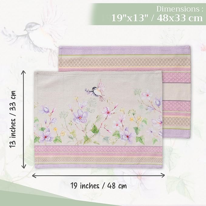 Maison d' Hermine Placemats Set of 4 Reusable 100% Cotton (13"x19") | Cloth Place Mats Washable Table Mats for Kitchen Dining Party Wedding Hotel Home Restaurant Spring Summer - Magnolia Mornings