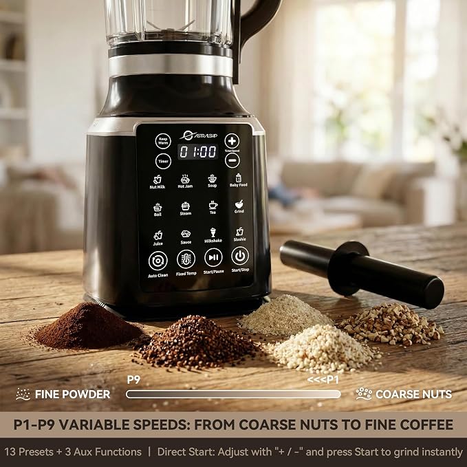 Glass Blenders for Kitchen with Tamper, Blender for Smoothies, Professional Blenders 1500W Motor, 9 Adjustable Speeds, 14 Preset Programs, High-Speed Heating Blender for Nut Milk, Soups, Sauces & More