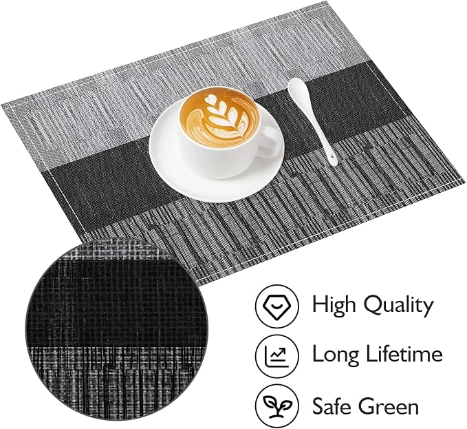 Black Halloween Placemats Set of 6, 12x18 Inch Washable Easy to Clean Heat-Resistant Anti-Skid Indoor Outdoor Table Mats for Holiday Party Kitchen Dining Room Decoration