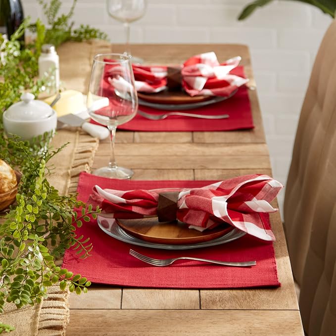 DII Basic Everyday Ribbed Tabletop 100% Cotton, Placemat Set, 13x19, Cardinal Red, 6 Piece