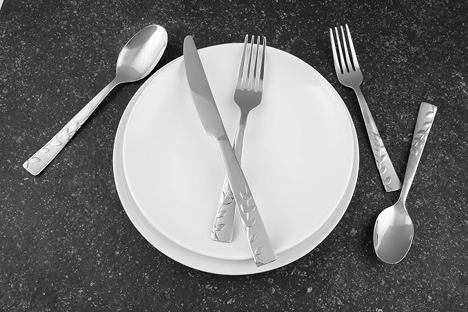 Cambridge Silversmiths 268320R Blossom Sand 20-Piece Flatware Silverware Set, Service for 4, Stainless Steel, Includes Forks/Knives/Spoons, Brushed Finish