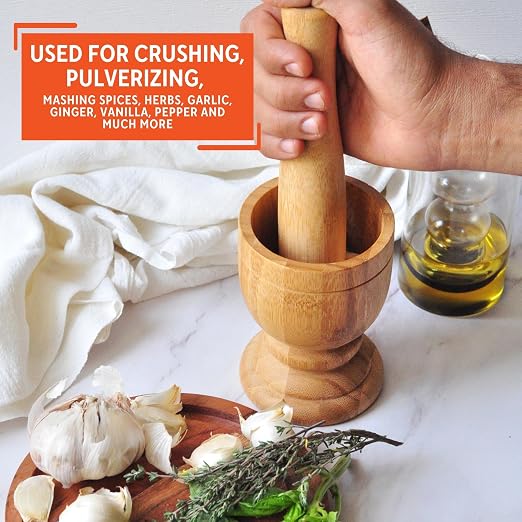 IMUSA USA Bamboo Mortar and Pestle, Small, Natural | Polished Finish, Naturally Crafted and Sturdy Design, Ideal for Crushing Fresh Spices and Herbs, Makes a Great Gift