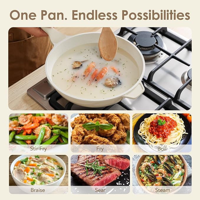 SENSARTE Nonstick Ceramic Wok Pan with Lid, 11Inch Non Toxic Stir-fry Pan | PFAS Free, Induction Cookware, Even & Fast Heating, Easy to Clean, Durable, Non stick Frying Pans Skillet, Stay-cool Handle