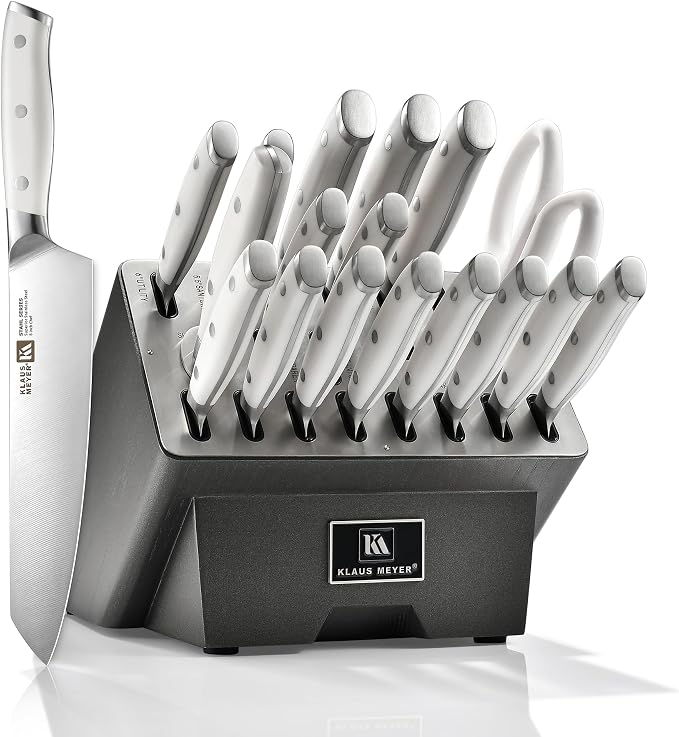 Stahl 19-Piece German Steel Kitchen Knife Block Set (White) | Premium Knife Set, Long-Lasting Sharpness, Versatile Knife Choices, Space-Saving Block, Ideal For Food Prep & Large Gathering