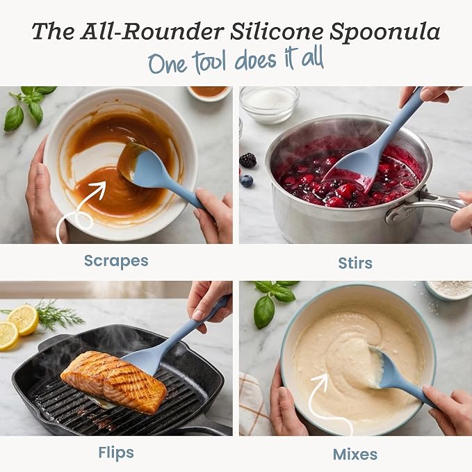 StarPack XL Spoonula The All-Rounder 13.5 Inch - LFGB Silicone Spoon Spatula, 600°F Heat Resistant, BPA-Free - One-Piece Seamless, Dishwasher Safe - for Nonstick Cookware and