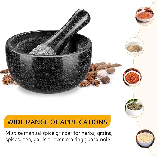 Velaze Large Mortar and Pestle Set,Granite,2 Cup Capacity | 6.3 Inch Pestle,16 oz Molcajete,Herb Crusher, Spice Grinder,Guacamole Bowl,Heavy Granite Stays Stable, Natural Unpolished