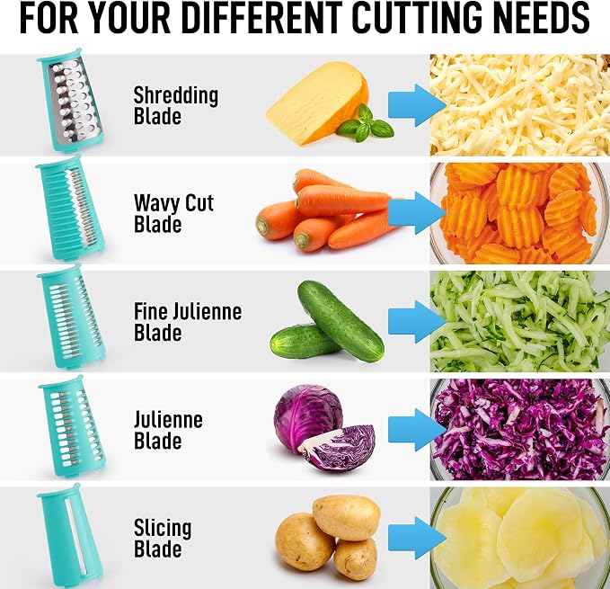 Zulay Kitchen Rotary Cheese Grater 5 Blade Cheese Shredder - Manual Hand Crank Cheese Grater With Reinforced Suction & 5 Interchangeable Drums - Easy to Use, Vegetable Chopper Round Mandoline Slicer