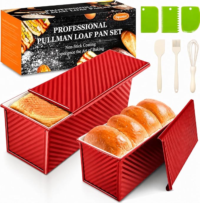 Bread Loaf Pan with Lid-2Pack, 2.2LB & 1LB | Food-Grade Nonstick Coating, Easy Release, Perfect Loaf Shape, Corrugated Design, Oven Safe up to 450°F