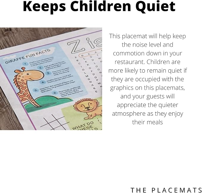 Disposable Paper Placemats – Premium, 50 Pack of Kids Zoo Scalloped Edge Placemats, Perfect Size 10x 14