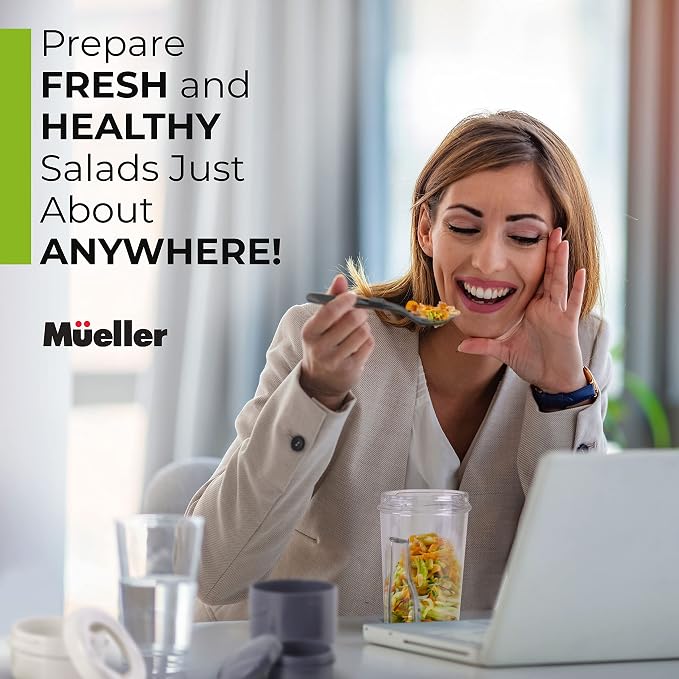 Mueller Spiralizer for Veggies, Salad Container for Lunch - All-In-One Food Prepper, Zucchini Noodle Maker, Vegetable Spiralizer, Comes with Fork, Salad Dressing Container/Spice-Nut Containers