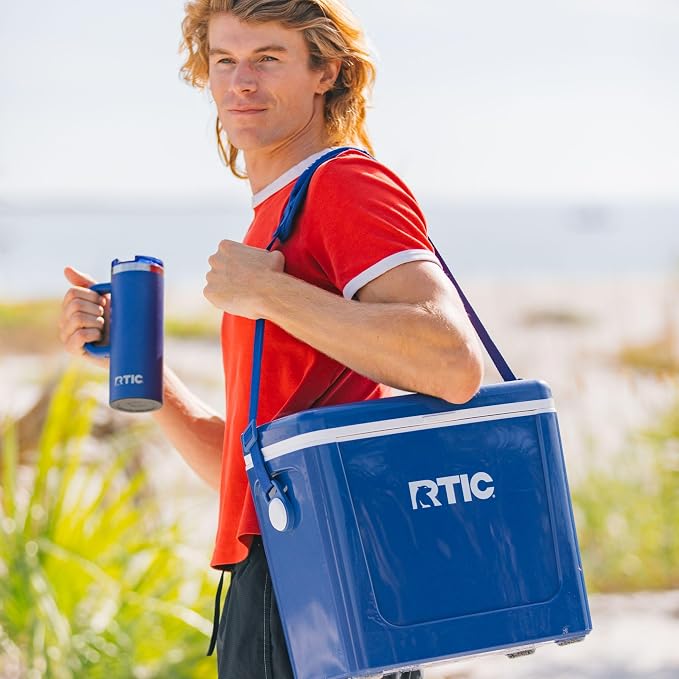 RTIC 16oz Road Trip Travel Mug with Lid and Handle, Ceramic Lined, Cobalt | Stainless Steel Metal, Insulated Travel Cup for Hot and Cold Drinks, Coffee, Car, Camping and Travel