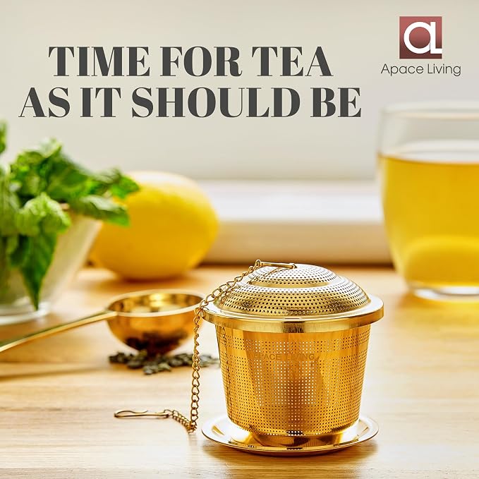 Tea Infuser Set of 2 with Tea Scoop & Drip Trays - 304 Stainless Steel Ultra Fine Mesh Loose Leaf Tea Strainer, Reusable Tea Steeper Basket for Rooibos, Green, Black, Herbal & Oolong Tea, etc